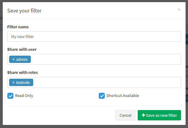 Save filter dialog