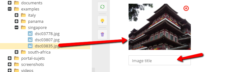 Image with title and specified size - the backend preview