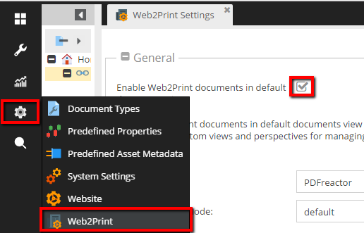 Web2Print settings