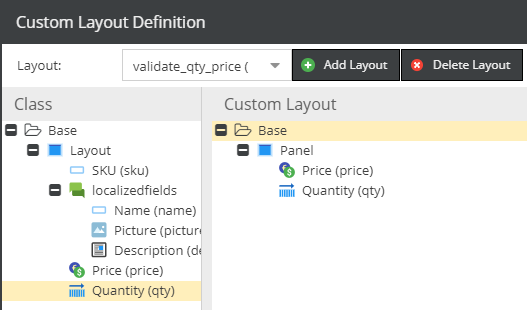The validate qty and price custom layout