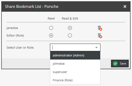 Share Bookmark List Dialog