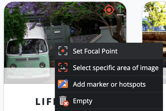 Focal point context menu entry on document image editable
