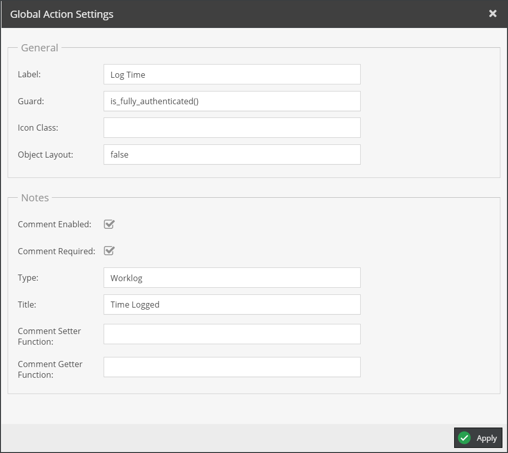 Global Action Settings