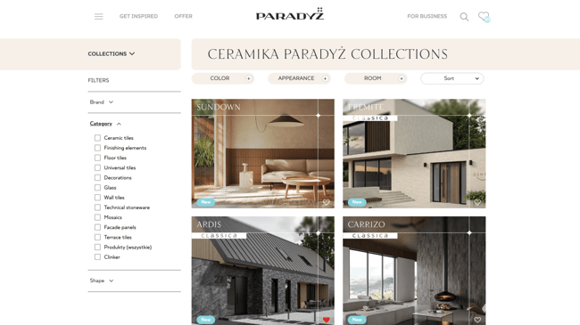 Central HUB for product showcase and online sales process for leading manufacturer of ceramic tiles