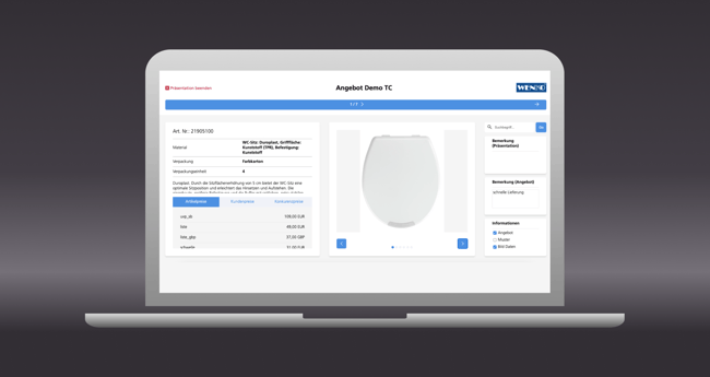 WENKO Sales Tool and WENKO Calculation Tool powered by Pimcore.