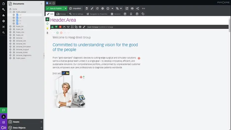 Rilancio del sito web basato su Pimcore